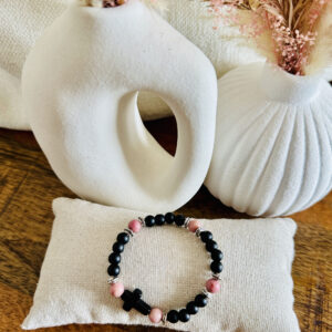 Bracelet croix noir & rose