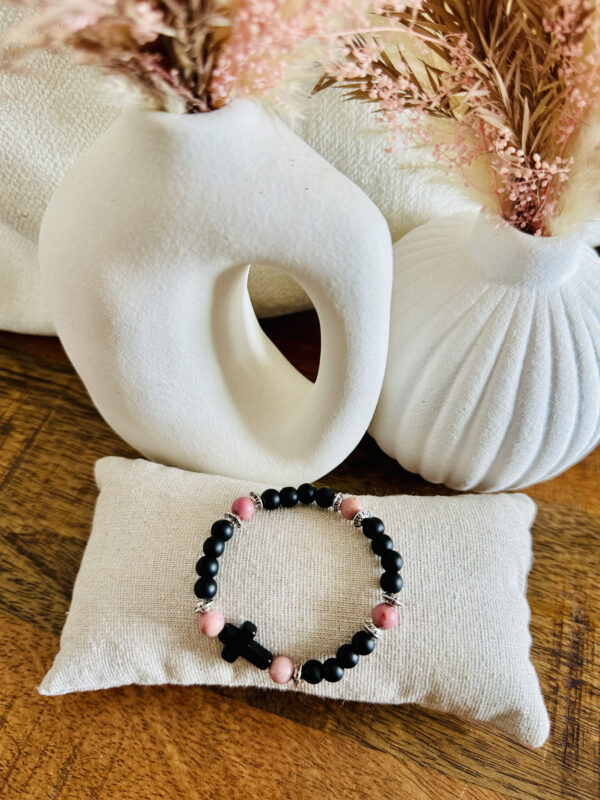 Bracelet croix noir & rose