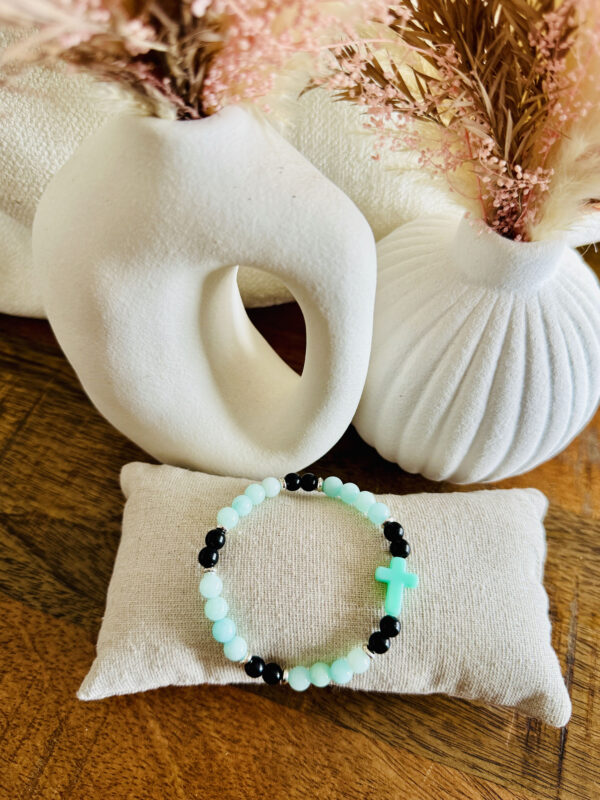 Bracelet croix vert d'eau