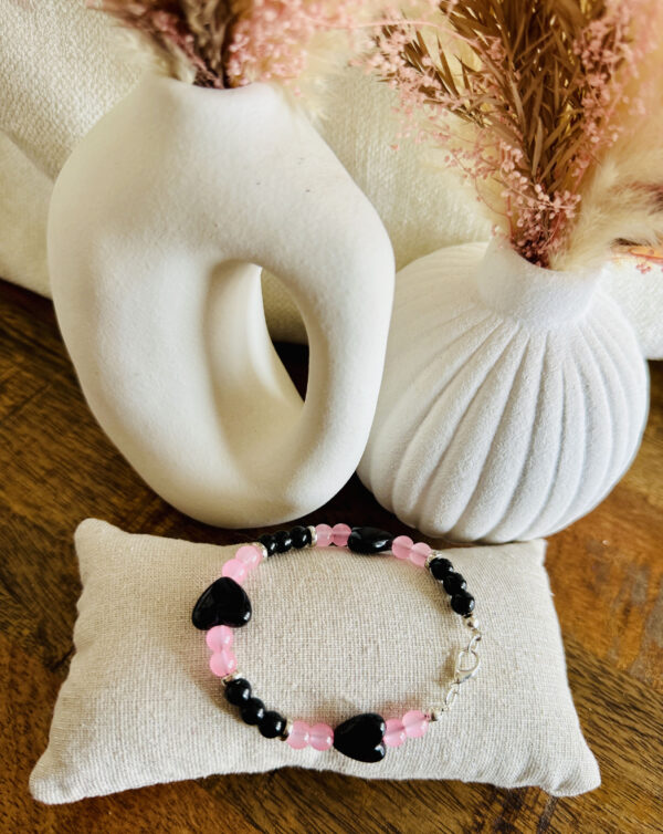 Bracelet coeur rose & noir