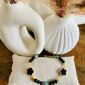 Bracelet trèfles noir & turquoise