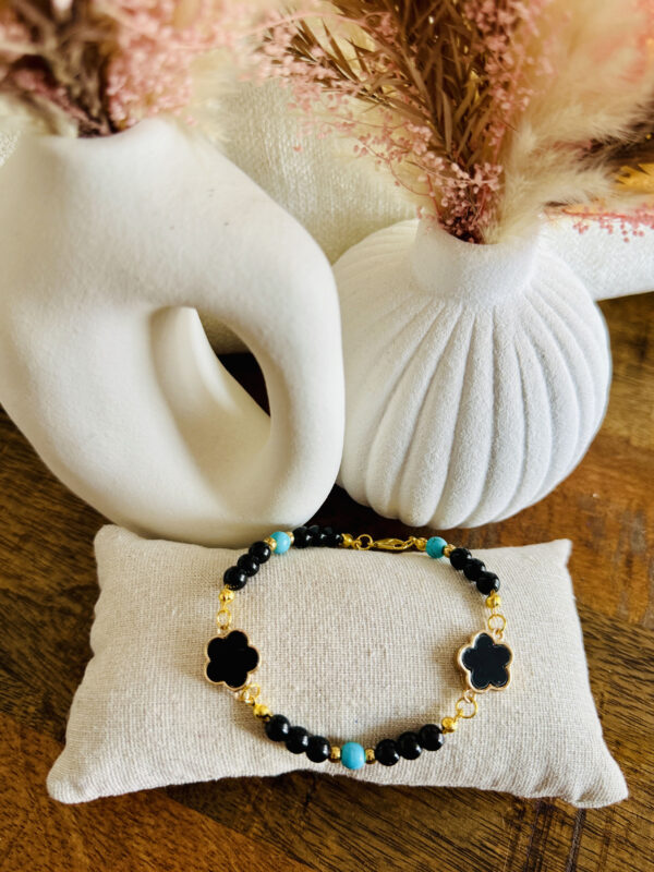 Bracelet trèfles noir & turquoise