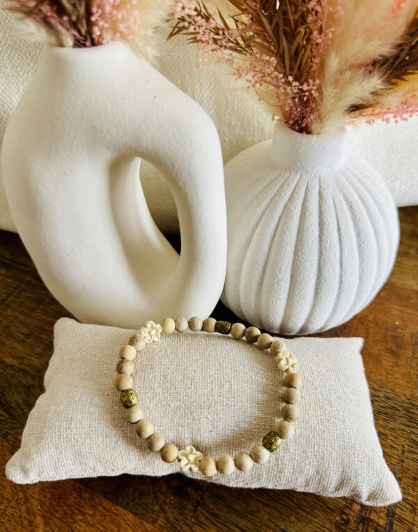 Bracelet fleurs & bois naturel