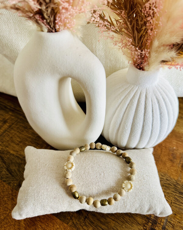 Bracelet bois naturel & fleurs