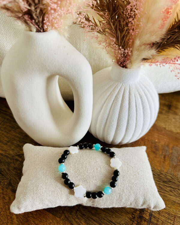 Bracelet trèfle noir & turquoise