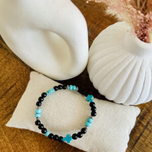Bracelet croix turquoise & noir