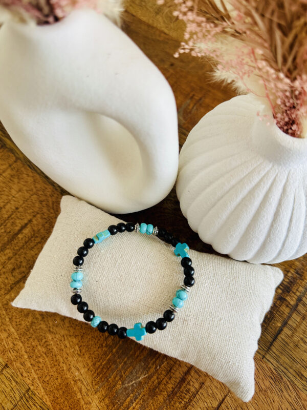 Bracelet croix turquoise & noir