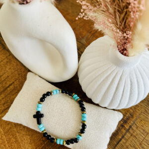 Bracelet croix noir & turquoise