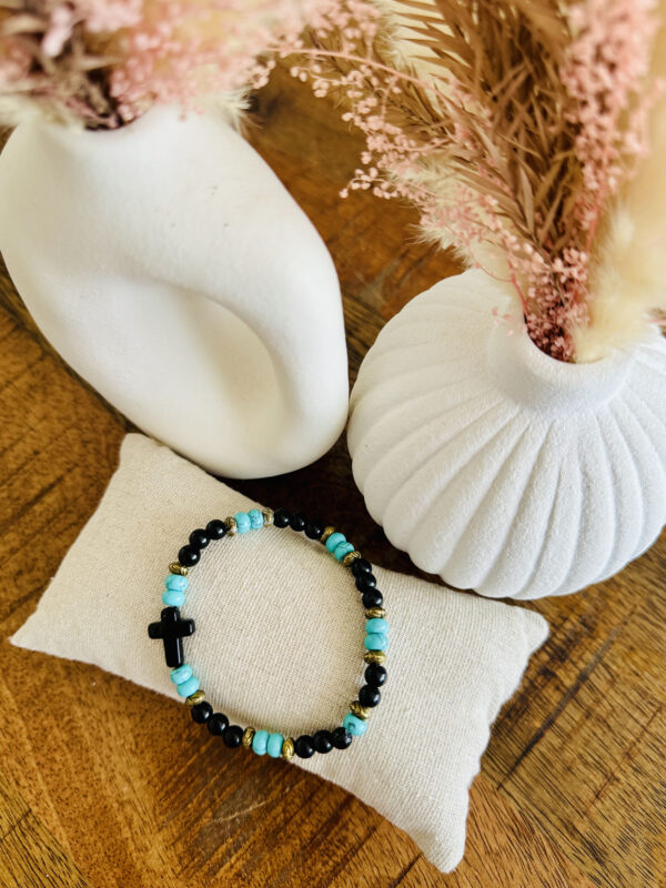 Bracelet croix noir & turquoise